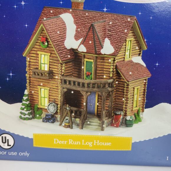 Santa's Workbench Porcelain Lighted House Deer Run Log House Victorian Series - Picture 12 of 13